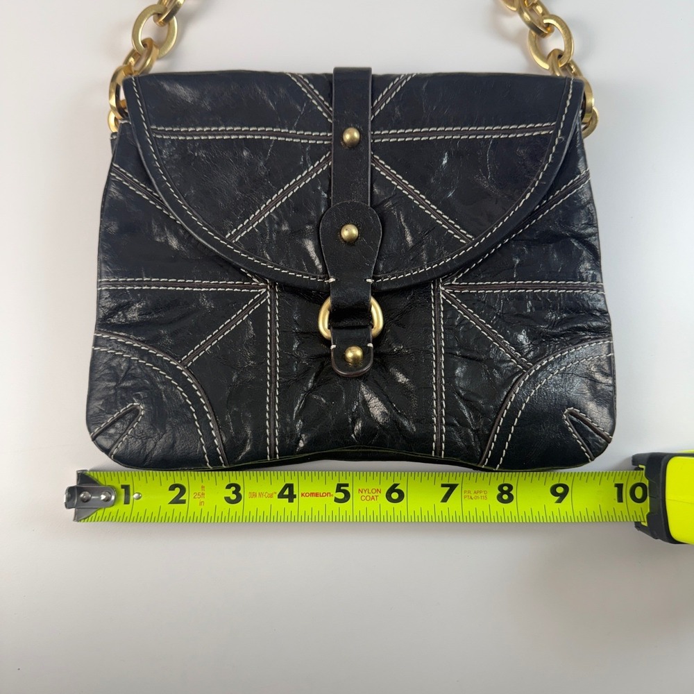 Tracy Reese‎ Black Leather Gold Chain Shoulder Bag Y2K - Picture 9 of 14